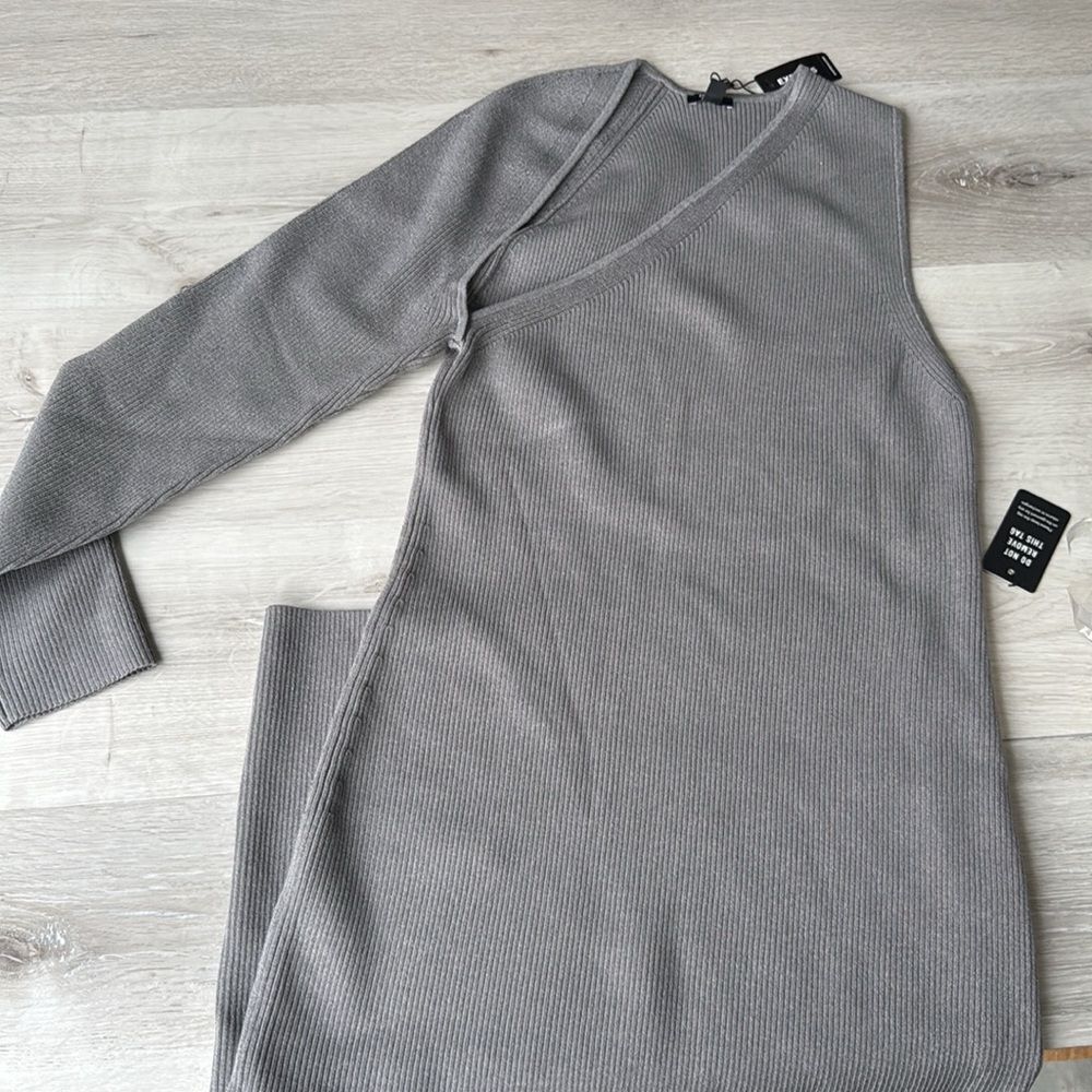 Express Body Contour Ribbed Asymmetrical One Shoulder Midi Sweater Dress XL GREY - Picture 11 of 12